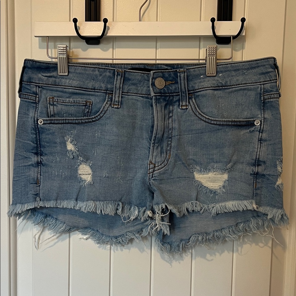 Express Light Blue Distressed Jean Shorts - 4